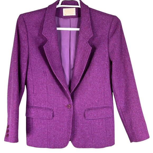 Pendleton Women 14 Pure Virgin Wool Blazer Purple Tweed Jacket USA Made Timeless - Picture 2 of 16